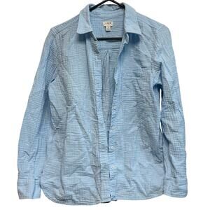 J. Crew Women's Double Gauze Button Up Shirt Blue Stretch Preppy Casual Sz S